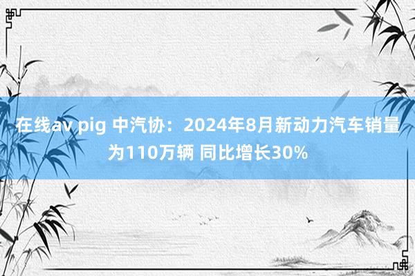 在线av pig 中汽协：2024年8月新动力汽车销量为110万辆 同比增长30%