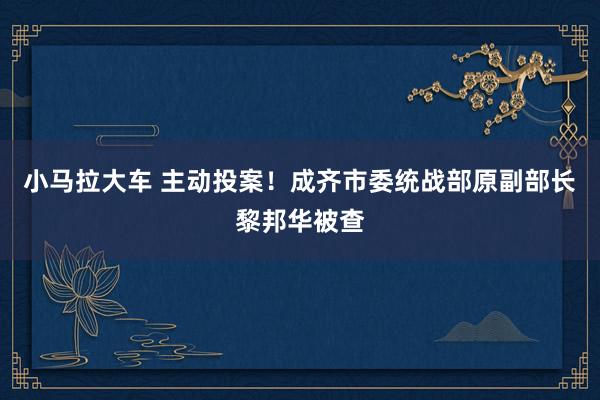 小马拉大车 主动投案！成齐市委统战部原副部长黎邦华被查