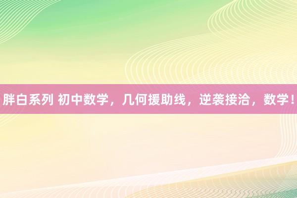 胖白系列 初中数学，几何援助线，逆袭接洽，数学！