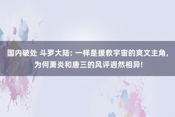 国内破处 斗罗大陆: 一样是援救宇宙的爽文主角， 为何萧炎和唐三的风评迥然相异!