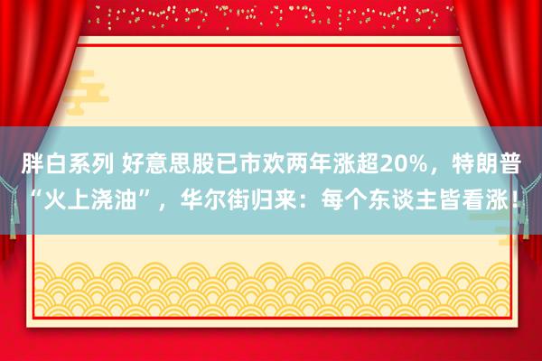 胖白系列 好意思股已市欢两年涨超20%，特朗普“火上浇油”，华尔街归来：每个东谈主皆看涨！