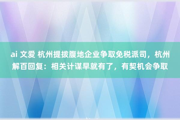 ai 文爱 杭州提拔腹地企业争取免税派司，杭州解百回复：相关计谋早就有了，有契机会争取