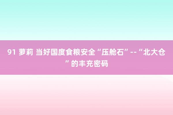 91 萝莉 当好国度食粮安全“压舱石”--“北大仓”的丰充密码