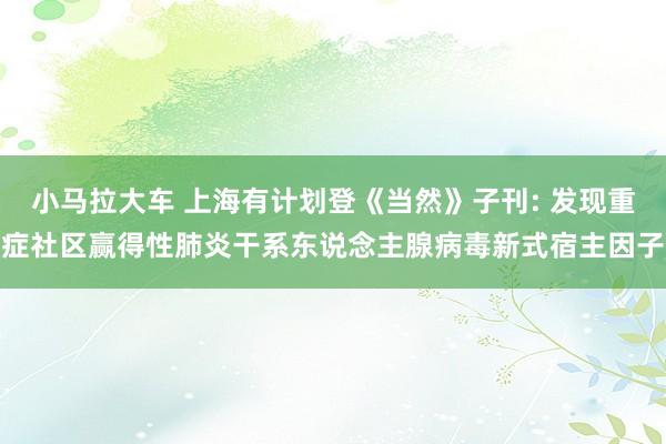 小马拉大车 上海有计划登《当然》子刊: 发现重症社区赢得性肺炎干系东说念主腺病毒新式宿主因子