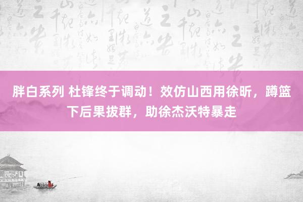 胖白系列 杜锋终于调动！效仿山西用徐昕，蹲篮下后果拔群，助徐杰沃特暴走