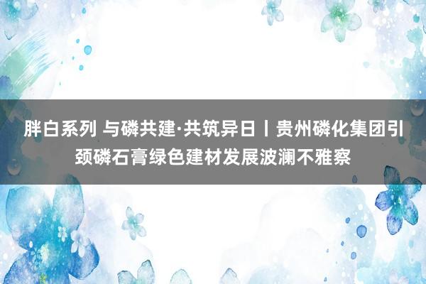 胖白系列 与磷共建·共筑异日丨贵州磷化集团引颈磷石膏绿色建材发展波澜不雅察